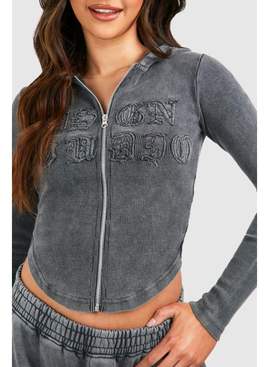 Худі Dsgn Studio Self Fabric Applique Washed Ribbed Zip Hoodie
