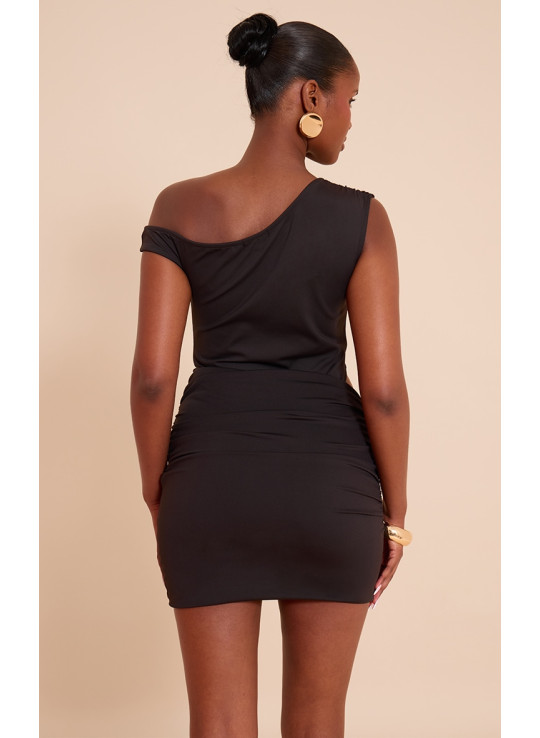 Чорне м'яке дотик до міні -сукні Mini Ruched