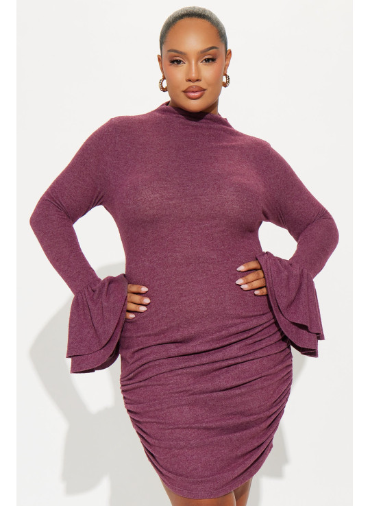 Ровен Сукня Міні В'язана з Рукавами-Воланами