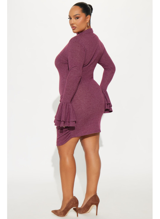 Ровен Сукня Міні В'язана з Рукавами-Воланами