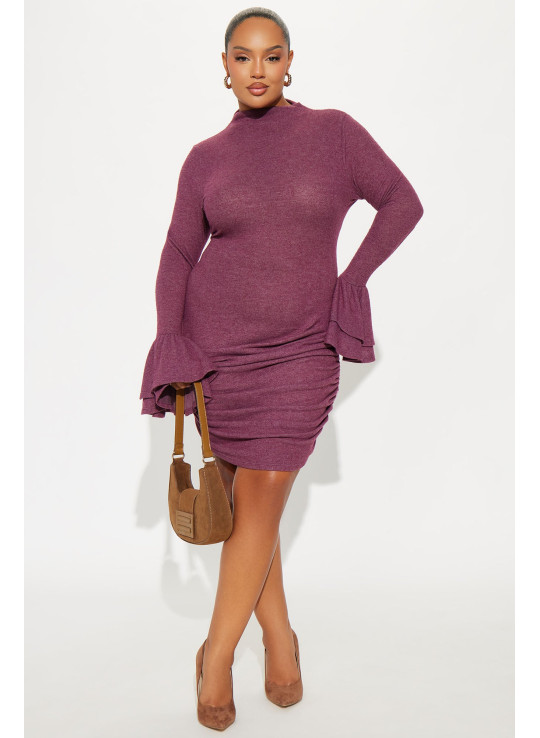 Ровен Сукня Міні В'язана з Рукавами-Воланами