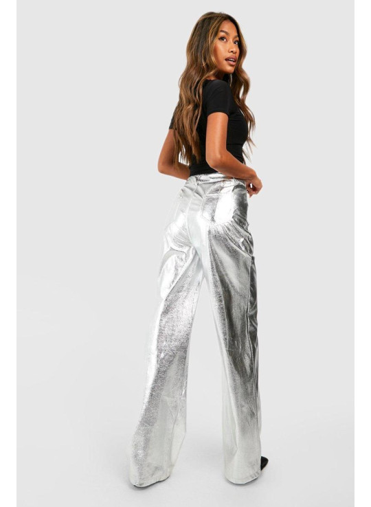 Металеві штани на повну довжину з високою талією