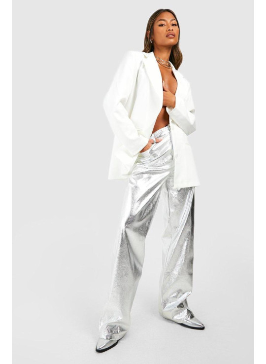 Металеві штани на повну довжину з високою талією