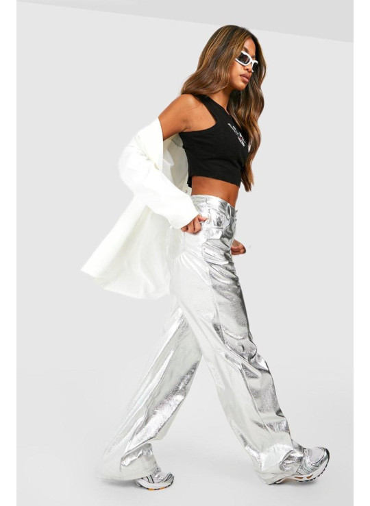 Металеві штани на повну довжину з високою талією