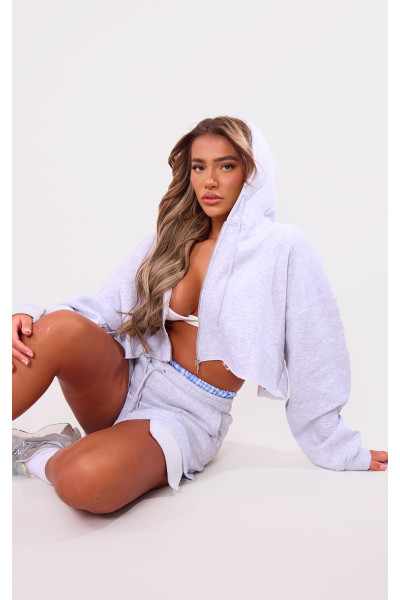 Сіра вкорочена оверсайз худі на блискавці