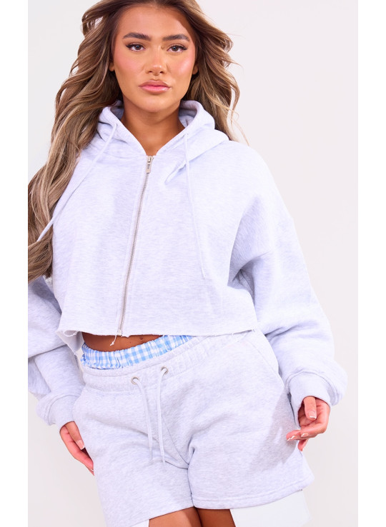 Сіра вкорочена оверсайз худі на блискавці