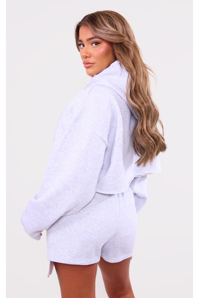 Сіра вкорочена оверсайз худі на блискавці