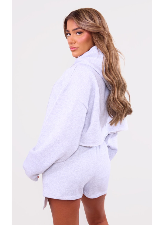 Сіра вкорочена оверсайз худі на блискавці