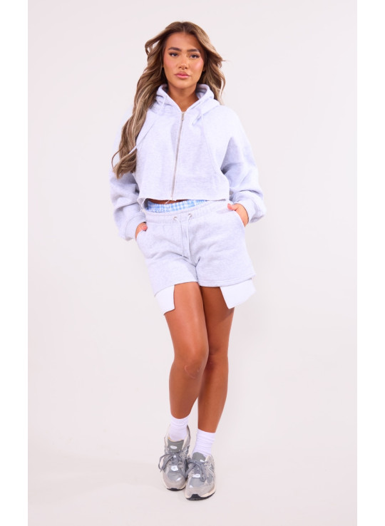 Сіра вкорочена оверсайз худі на блискавці