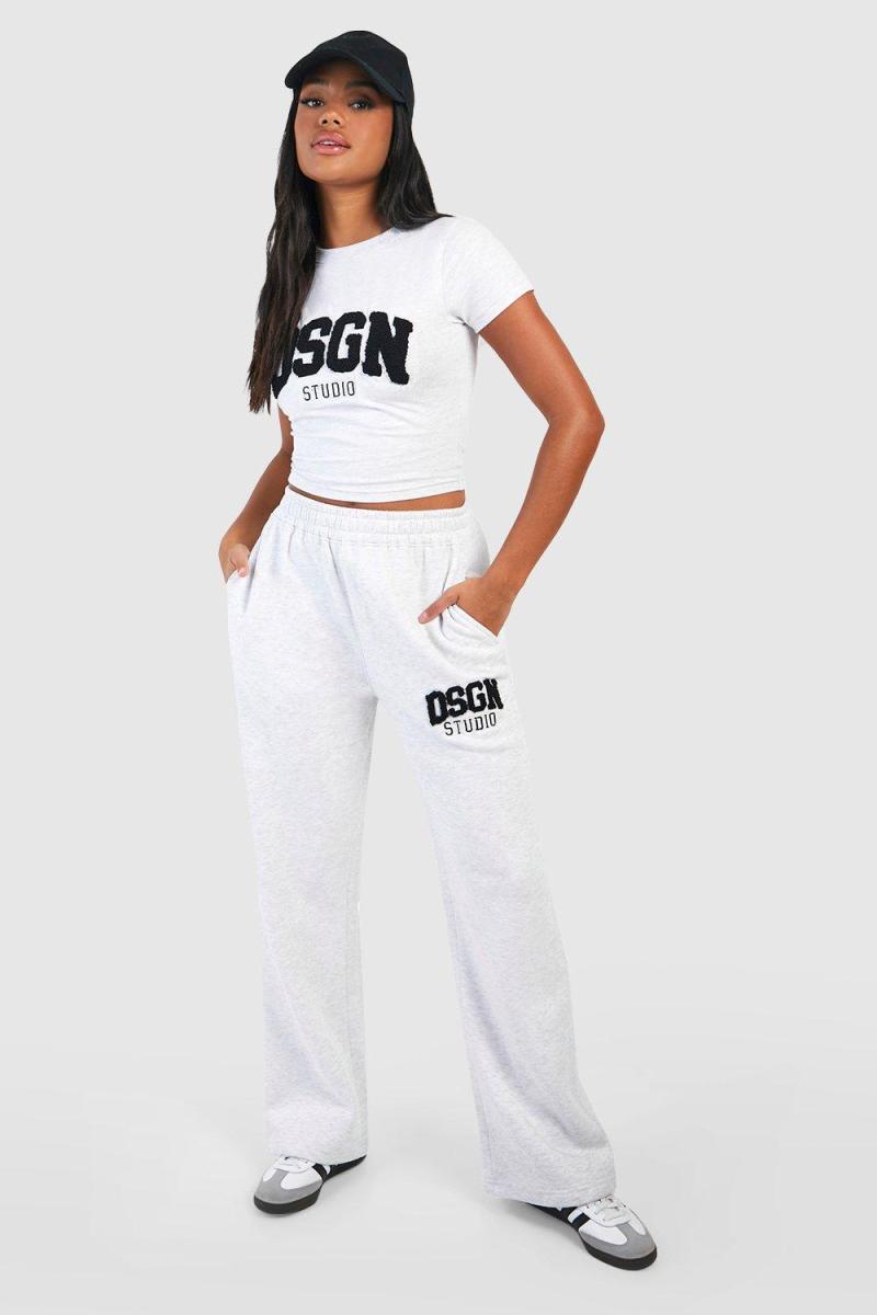 Попелясто-сірий Dsgn Studio Toweling Applique Straight Leg Jogger