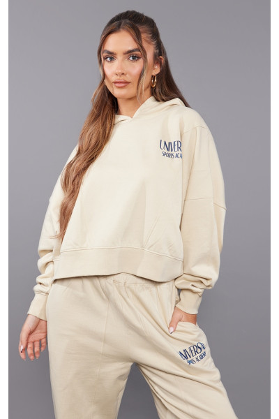 Худі преміум-класу кремового кольору з тональним принтом і панелями