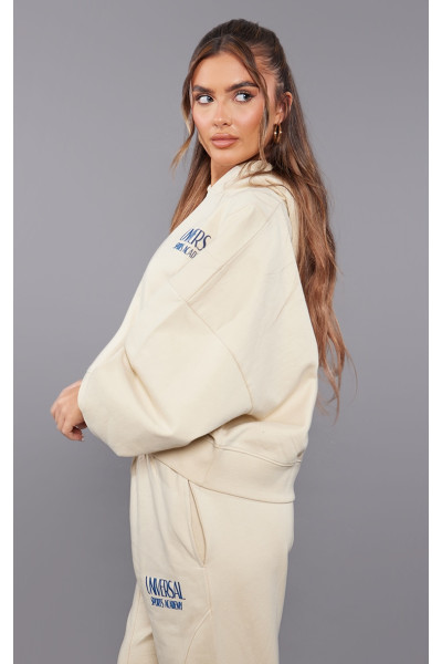 Худі преміум-класу кремового кольору з тональним принтом і панелями