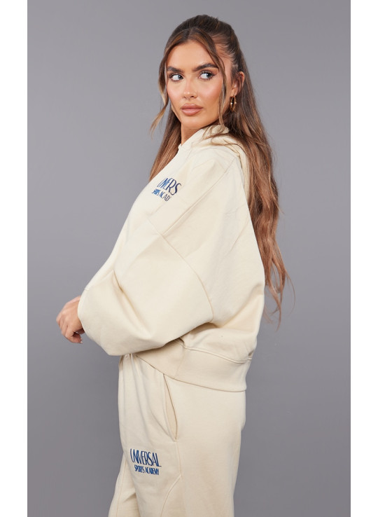 Худі преміум-класу кремового кольору з тональним принтом і панелями