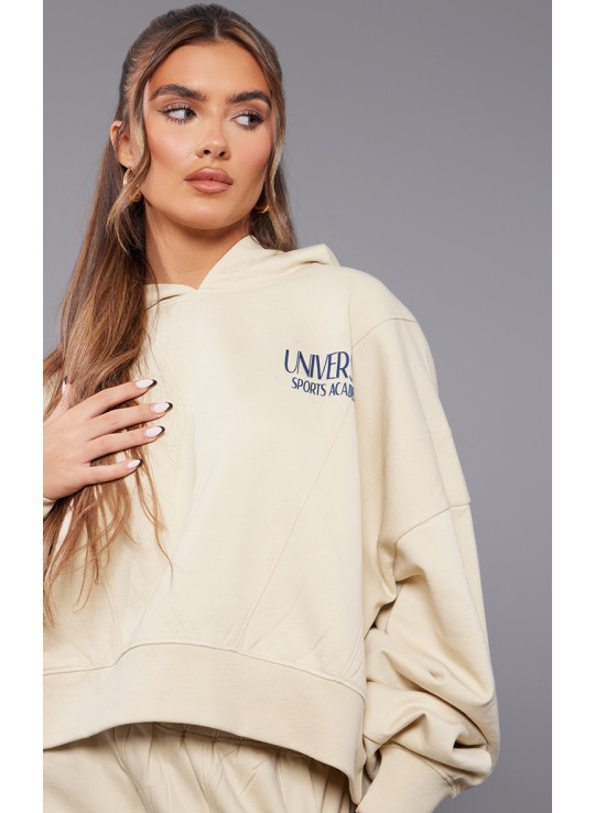 Худі преміум-класу кремового кольору з тональним принтом і панелями