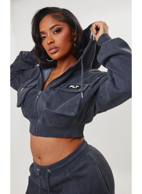 PrettyLittlething Form Mesked Marcoal Cargo Обрізаний толстовка