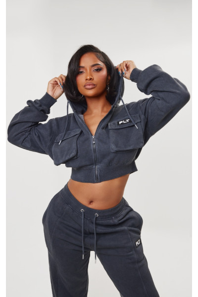 PrettyLittlething Form Mesked Marcoal Cargo Обрізаний толстовка