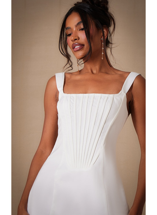 Преміум -білоплатка квадратна шия мереживо спинка корсета