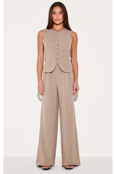 Taupe Careed Tie Detail ткані штани з широкими ногами