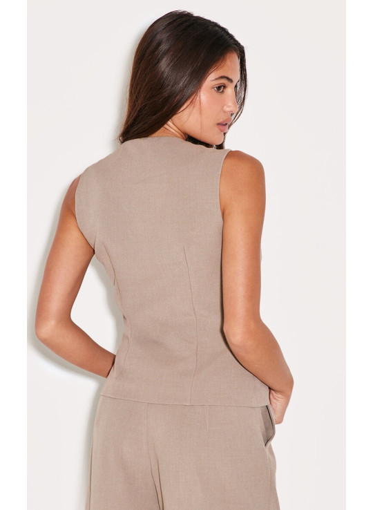 Taupe Careed Tie Detail ткані штани з широкими ногами