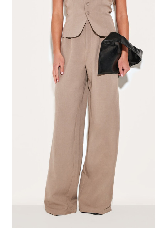 Taupe Careed Tie Detail ткані штани з широкими ногами