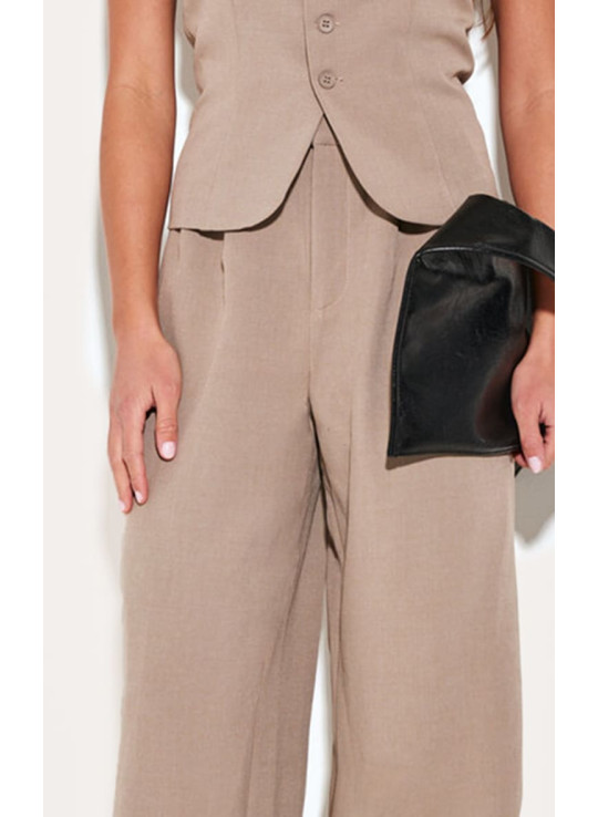 Taupe Careed Tie Detail ткані штани з широкими ногами