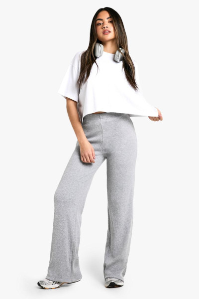 Двошарові модальні широкі брюки в рубчик