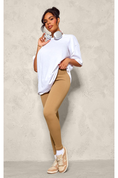 Коричневі контурні ребристі легінси для вагітних