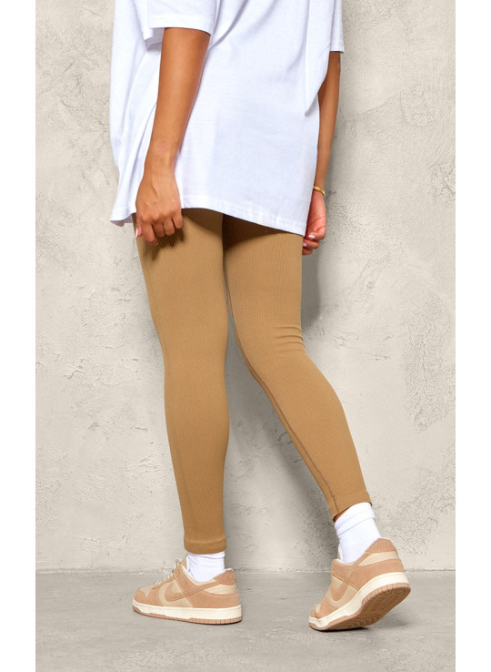 Коричневі контурні ребристі легінси для вагітних