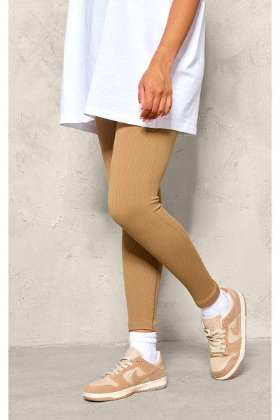 Коричневі контурні ребристі легінси для вагітних