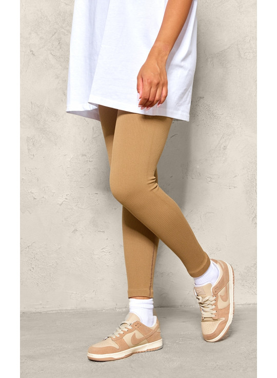 Коричневі контурні ребристі легінси для вагітних