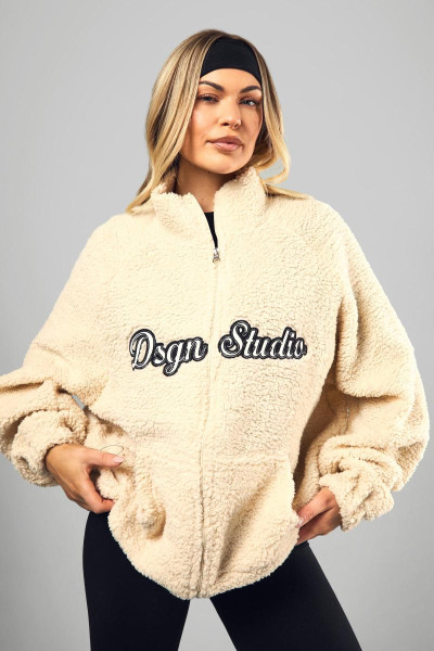 Dsgn Studio Applique Zip Through Borg Fleece