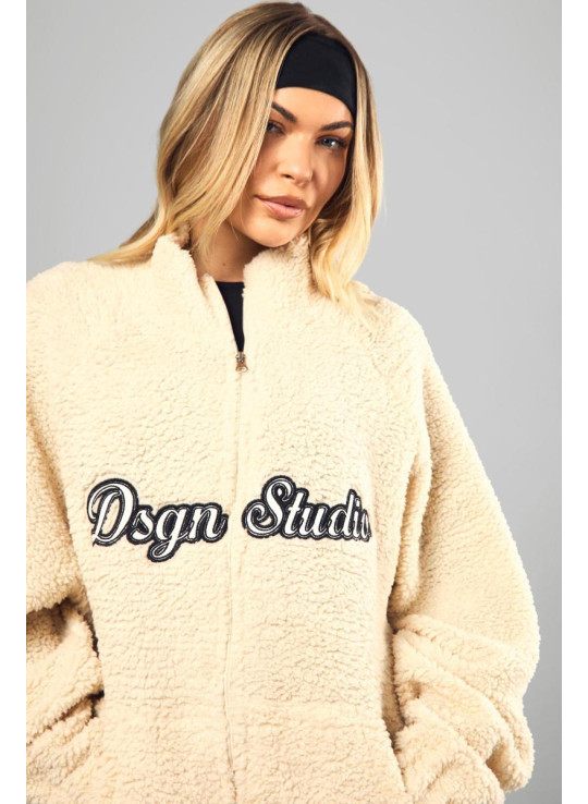 Dsgn Studio Applique Zip Through Borg Fleece