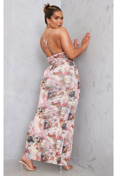 Максі-сукня з принтом Rose Femme Renaissance з облягаючим вирізом