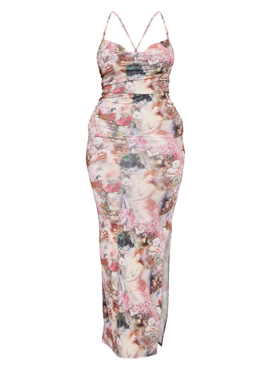 Максі-сукня з принтом Rose Femme Renaissance з облягаючим вирізом