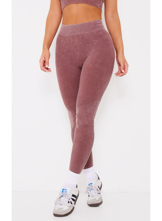 Безшовні гімнастичні легінси з високою талією і високою талією темно-коричневого кислотного кольору