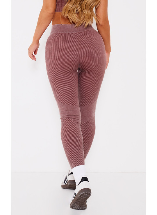 Безшовні гімнастичні легінси з високою талією і високою талією темно-коричневого кислотного кольору