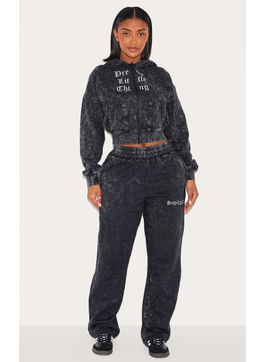 PrettyLittlething Force вугілля сірий друкований блискавка через мийний балахон