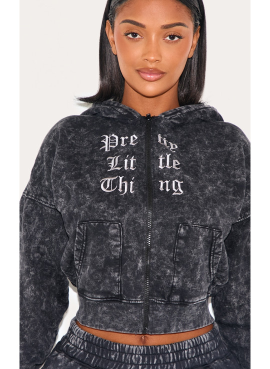 PrettyLittlething Force вугілля сірий друкований блискавка через мийний балахон