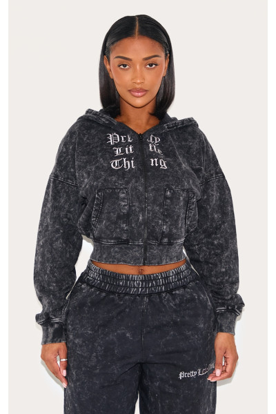 PrettyLittlething Force вугілля сірий друкований блискавка через мийний балахон