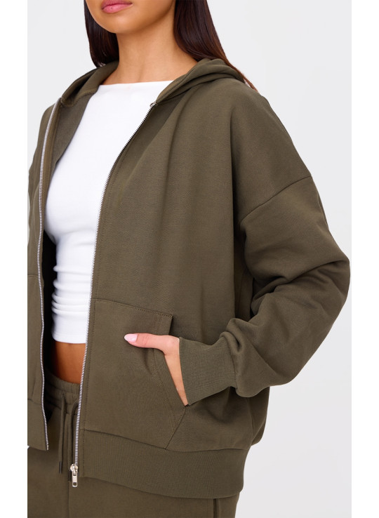 Оливкова толстовка преміум-класу на блискавці великого розміру