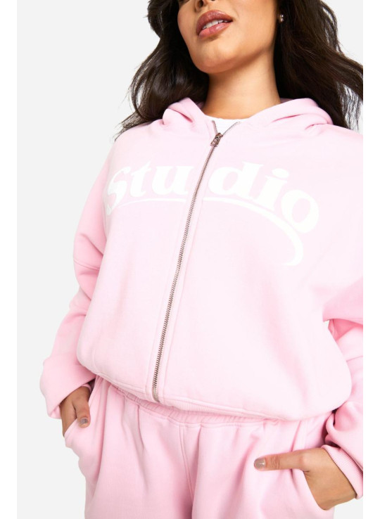 Толстовка Plus Studio Slogan Boxy Crop Zip Through Hoodi