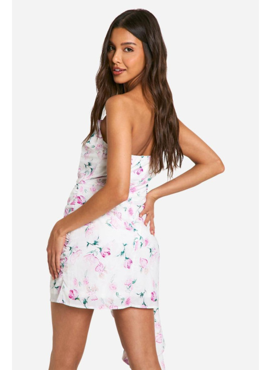 Міні-сукня з квітковим атласом і оборками