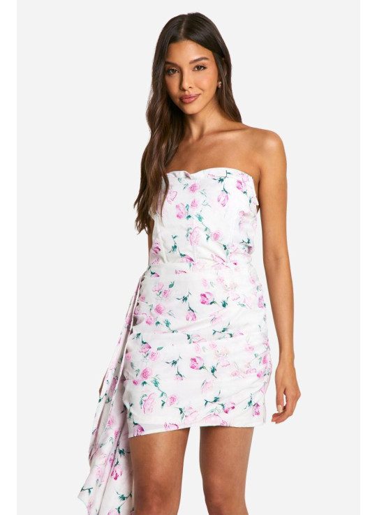 Міні-сукня з квітковим атласом і оборками