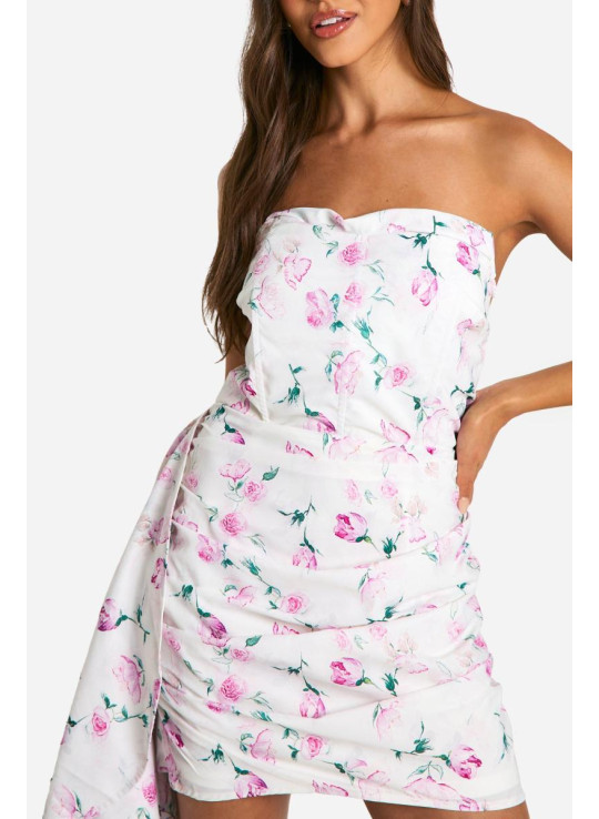 Міні-сукня з квітковим атласом і оборками