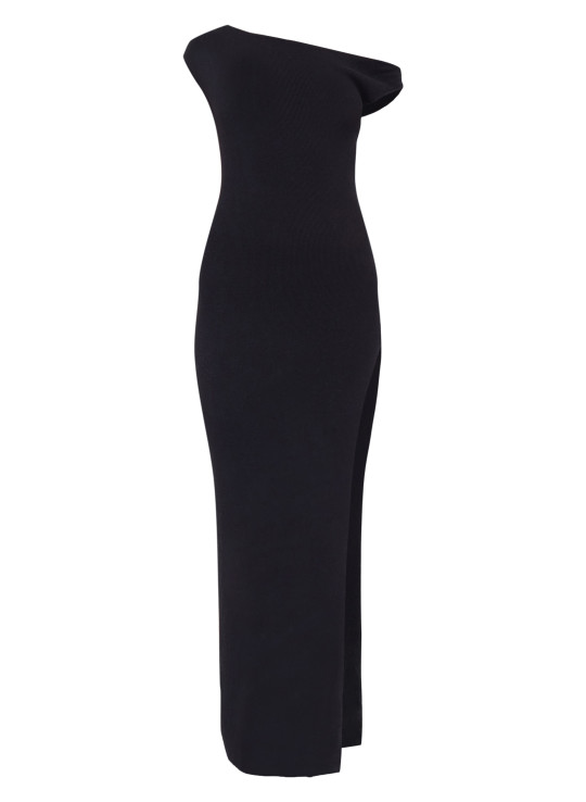 Чорна сукня максі з тонким в'язанням і круглим вирізом