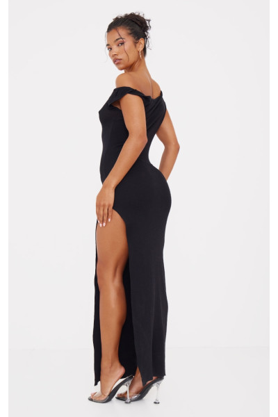 Чорна сукня максі з тонким в'язанням і круглим вирізом