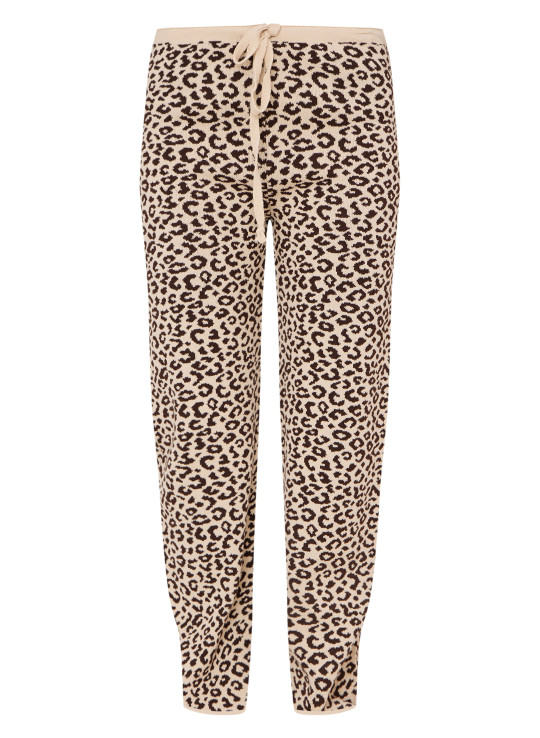 Коричневі широкі трикотажні штани з леопардовим принтом
