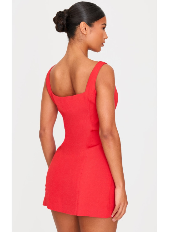 Червона плетена міні-сукня з високим горлом і бантом