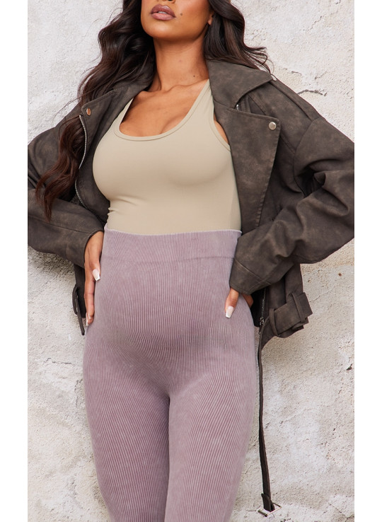 Легінси для вагітних темно-коричневого кольору з вицвілою контурною рубчиком