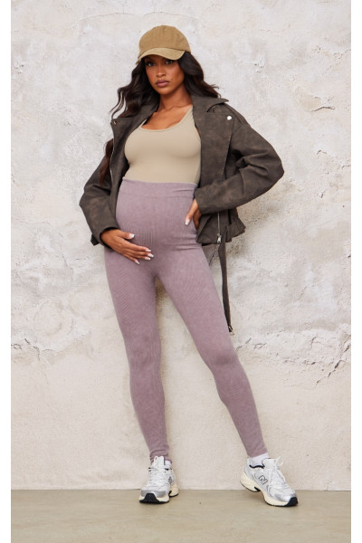 Легінси для вагітних темно-коричневого кольору з вицвілою контурною рубчиком